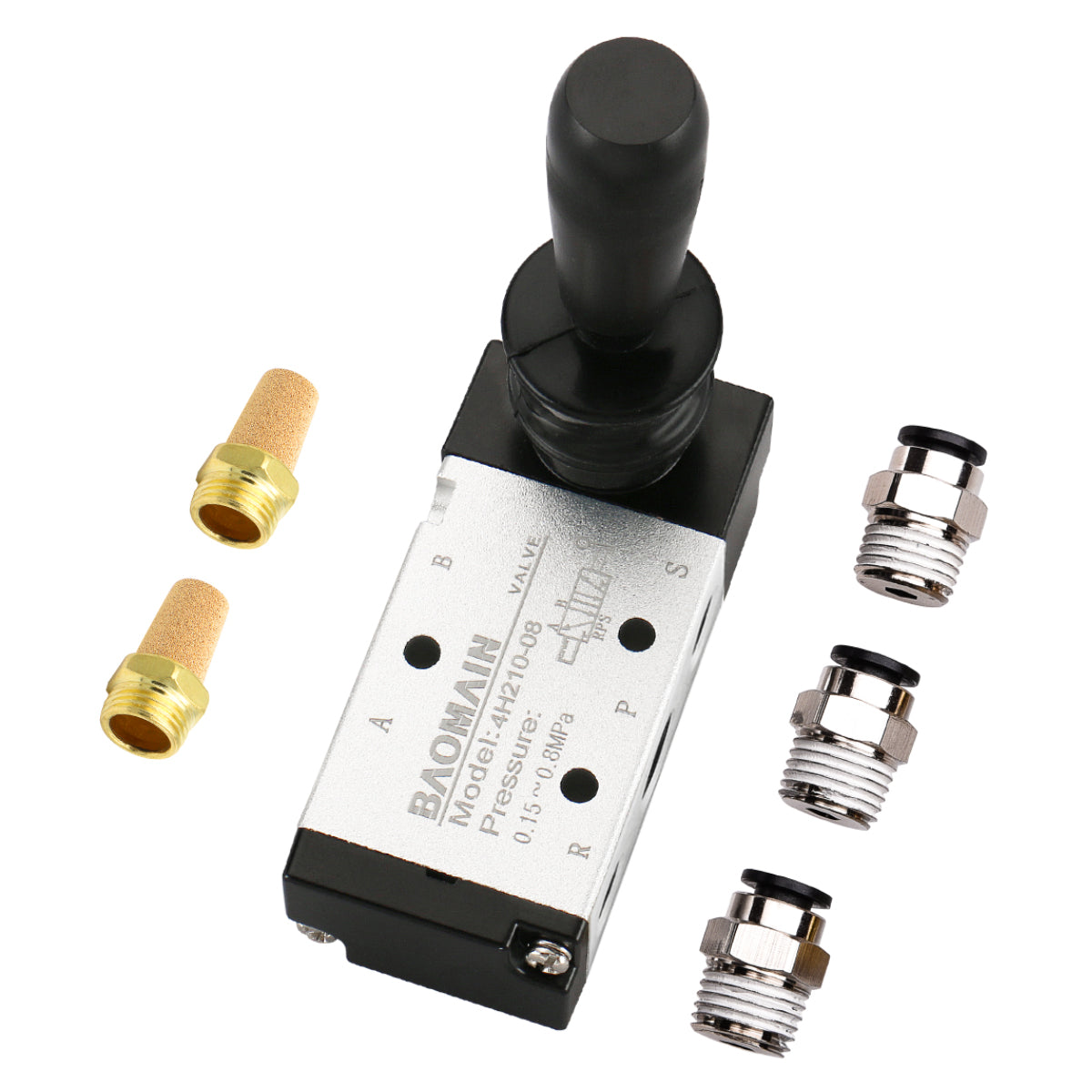Baomain Pneumatisches Magnetventil, manuelle Steuerung, Push-Pull, 4H210-08 PT, 1/4 Zoll, 5 Wege, 2 Positionen, Lufthandhebelventil