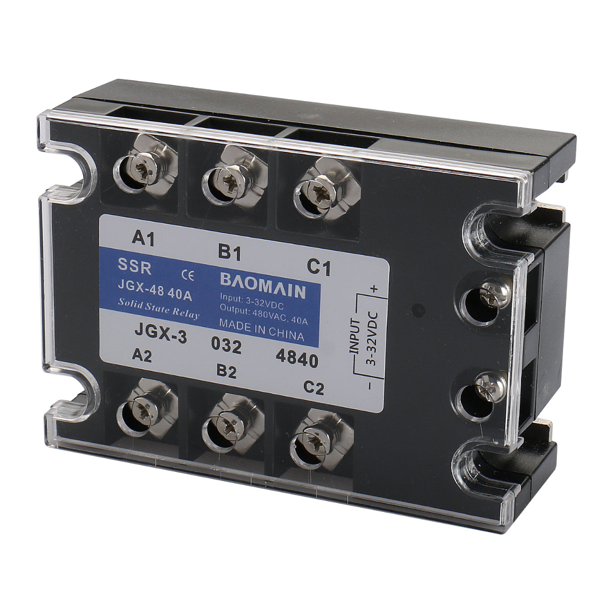 Baomain 3 Phase Solid State Relay JGX-3 4840 3-32 VDC Input 480VAC 40 Amp Output - BAOMAIN