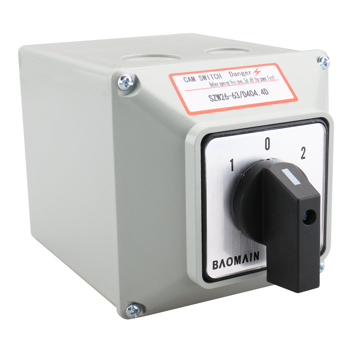 Baomain Rotary Selector Cam Changeover Switch with Master Switch Exterior Box 660V 63A 3 Positions 4 Phase 4NO+4NC SZW26-63/D404.4D