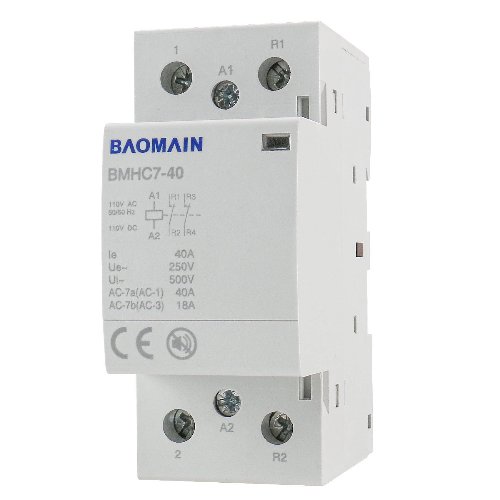 Baomain DC/AC Modular contactor 40A DC/AC12V/24V/110V/220V 2 Pole Circuit Control 35mm DIN Rail BMHC7-40