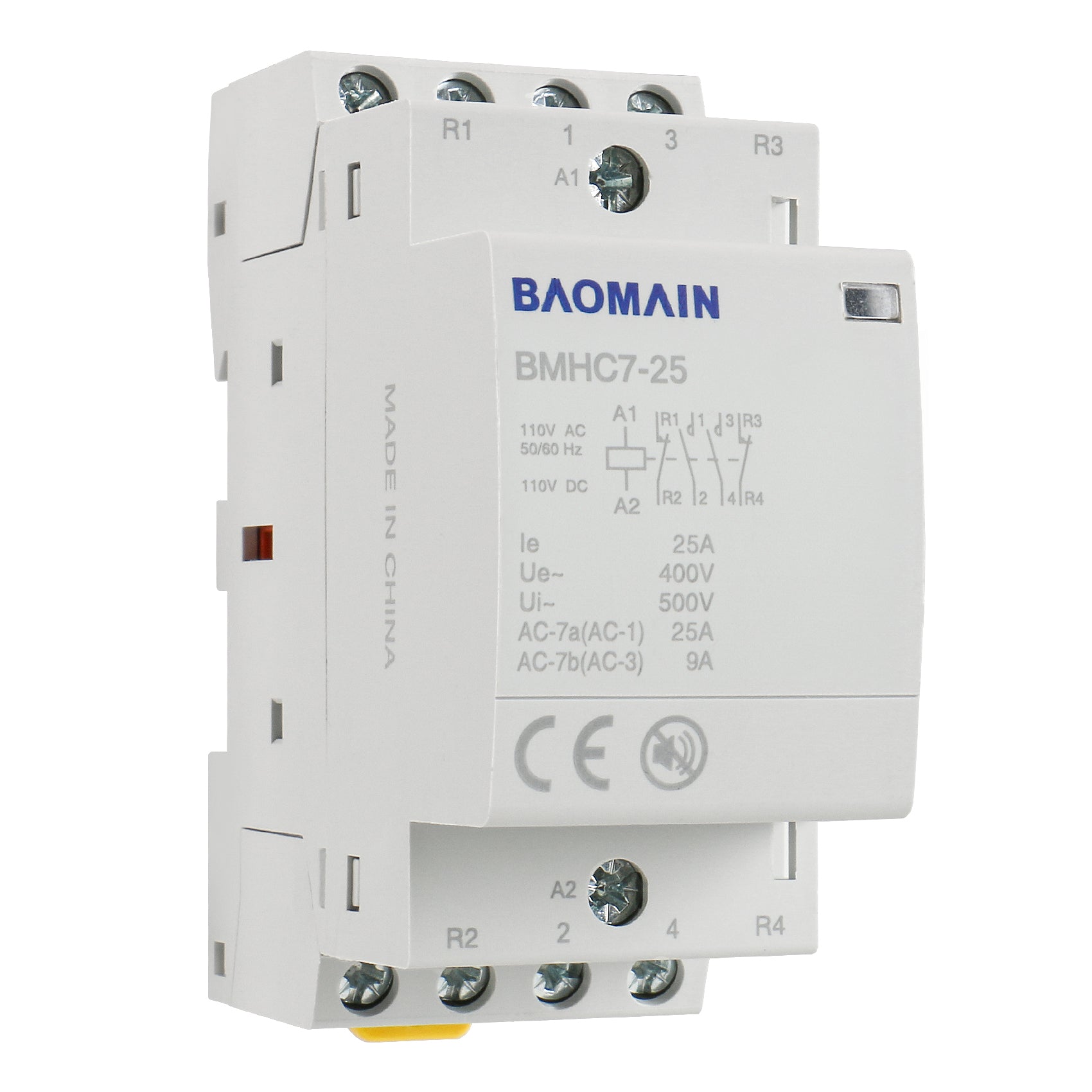 Baomain DC/AC Modular contactor 25A DC/AC12V/24V/110V/220V 4 Pole Circuit Control 35mm DIN Rail BMHC7-25
