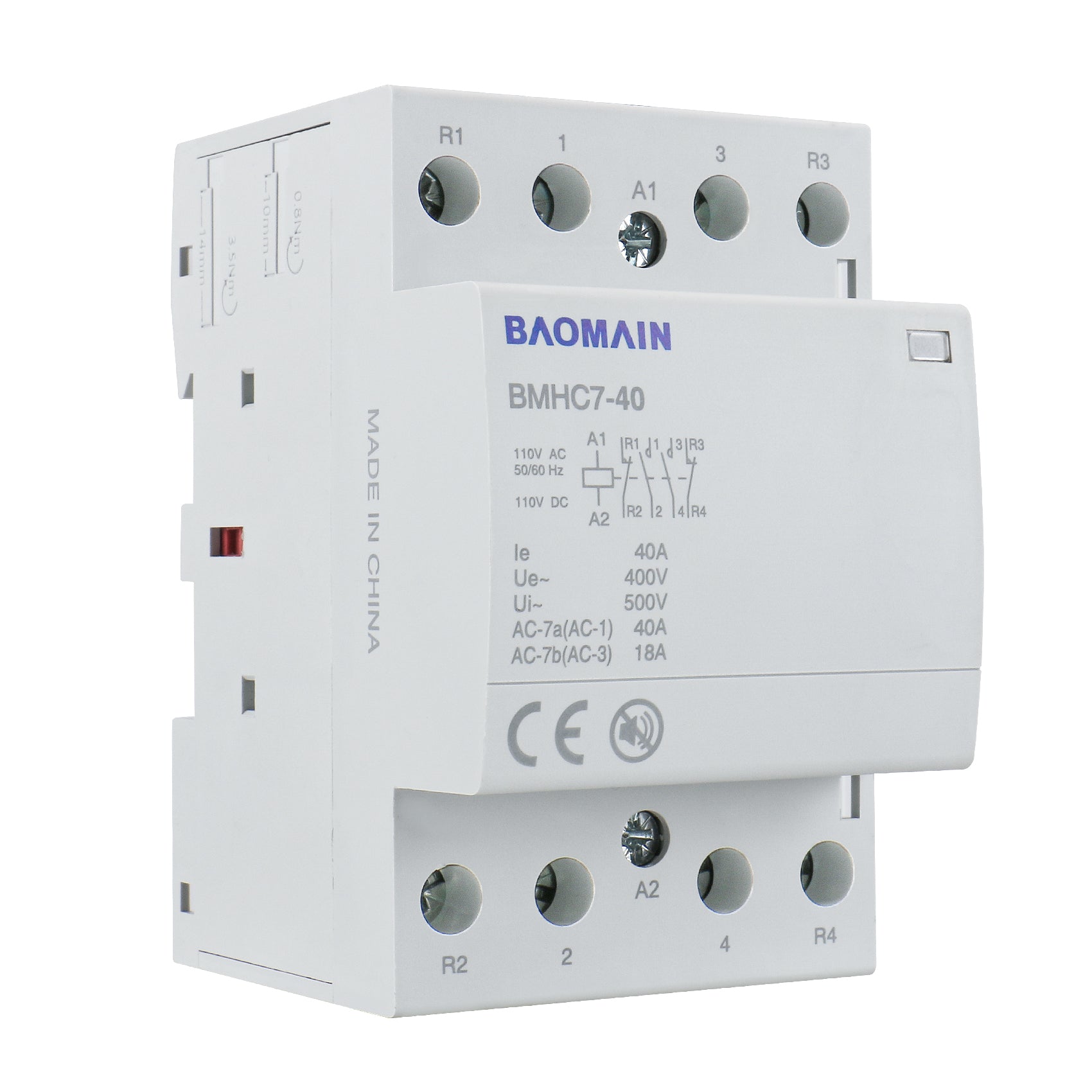 Baomain DC/AC Modular contactor 40A DC/AC12V/24V/110V/220V 4 Pole Circuit Control 35mm DIN Rail BMHC7-40