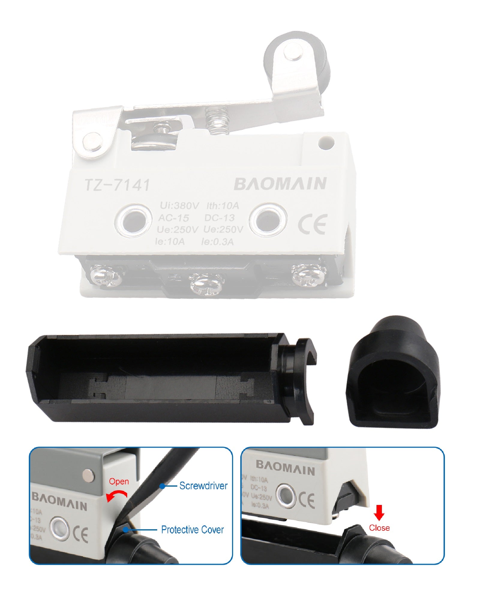 Baomain 30 pcs Limit Switch Cover for TZ-7 Micro Switch Plastic Spare Part, Black