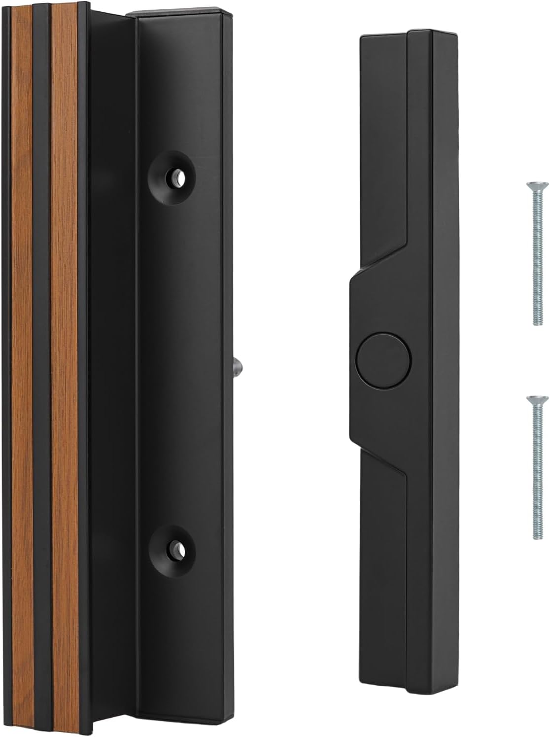 Baomain Surface Mount Sliding Patio Door Handle Set, 3-15/16" Hole Spacing C-to-C, Clamp Style Aluminum Replacement for Sliding Glass Doors, Black with Woodgrain Finish