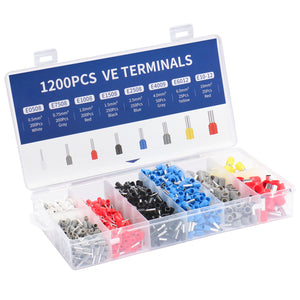 Baomain 1200pcs Wire Copper Crimp Connector Kit AWG 22/20/18/16/14/12/10/8 Assorted Insulated Ferrule Pin Cord End Terminal Set White Gray Red Black Blue Yellow