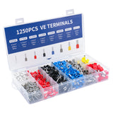 Baomain 1250pcs Wire Copper Crimp Connector Kit AWG 22/20/18/16/14/12/10/8 Assorted Insulated Ferrule Pin Cord End Terminal Set White Gray Red Black Blue Yellow