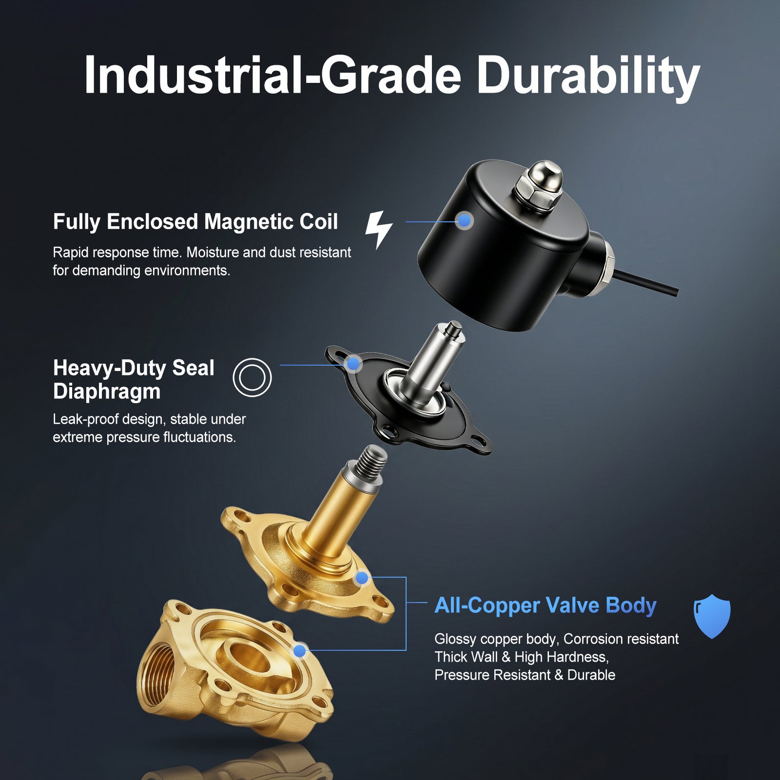 Baomain Pneumatic Brass Electric Solenoid Valve 2W-500-50 2 Inch DC12V/24V AC110V/220V Normally Closed Water, Air