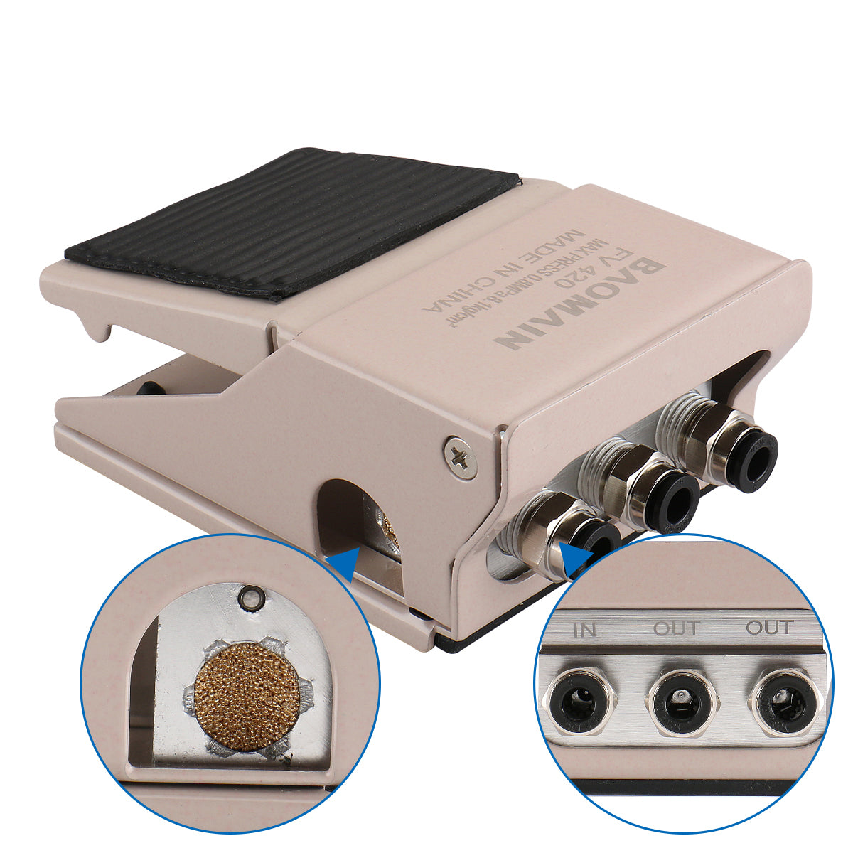 Pneumatic Foot Pedal Valve FV-420 4 Way 2 Position 1/4'' PT Threaded Rubber Nonslip Pressure Control with 6mm Fittings