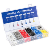 Baomain 1900pcs Wire Copper Crimp Connector Kit AWG 22/20/18/16/14/12/10 Assorted Insulated Ferrule Pin Cord End Terminal Set White Gray Red Black Blue Gray Yellow