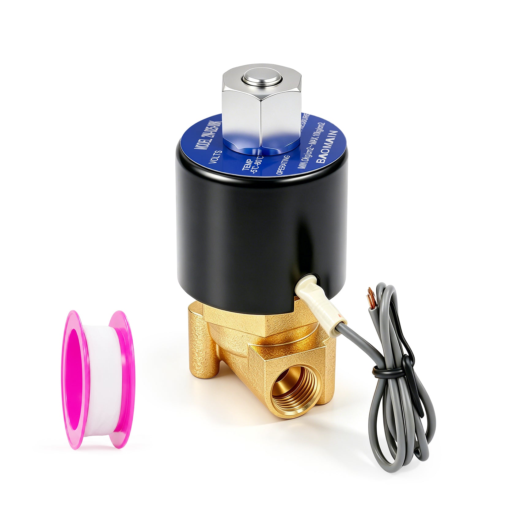 Baomain Pneumatic Electric Solenoid Valve 1/4 Inch 12V/24V/110V/220V Normally Open 2 Way Brass for Water,Air 2W-025-08K