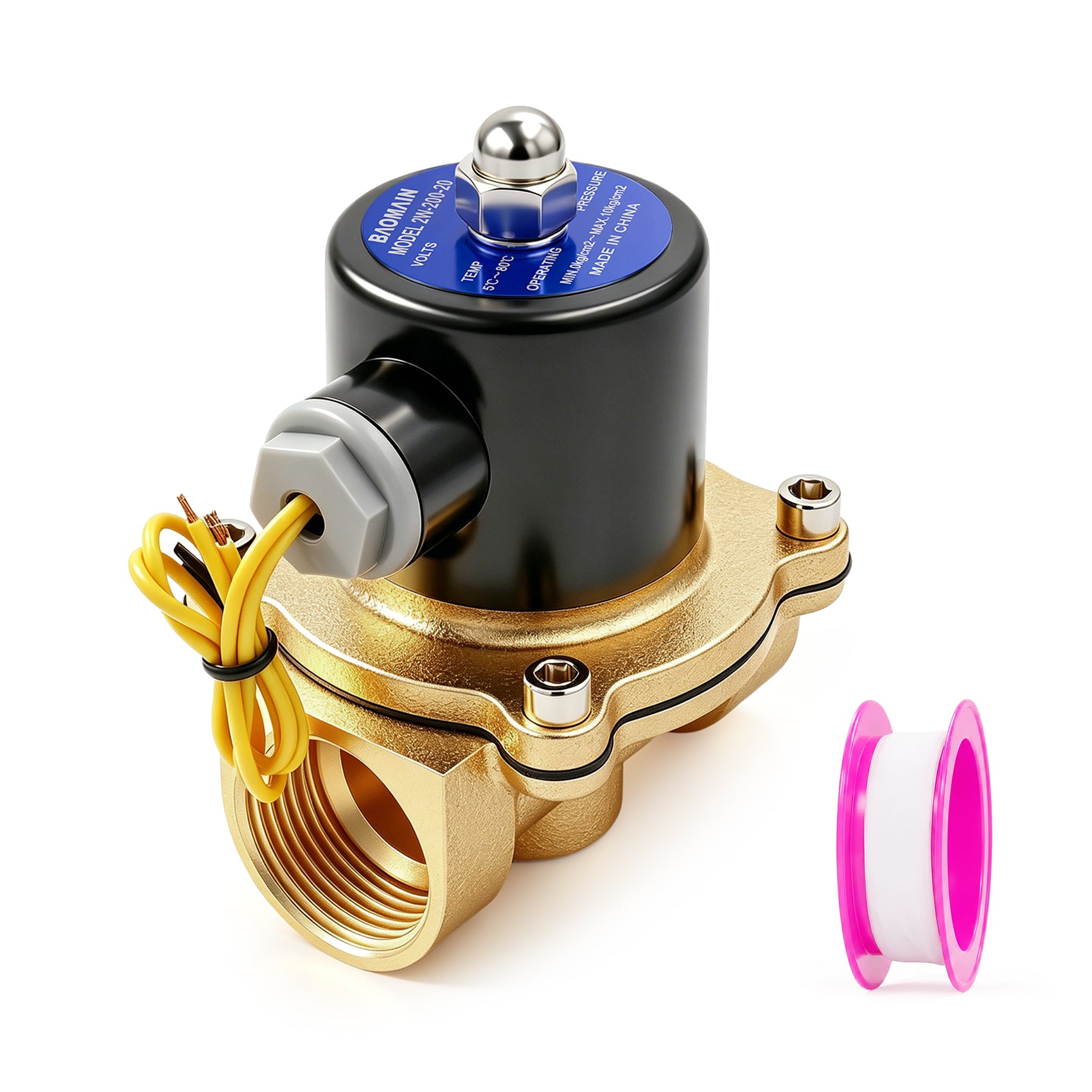 Baomain Brass Electric Solenoid Valve 2W-200-20 3/4 Inch PT DC12V/24V AC110V/220V Normally Closed Water, Air