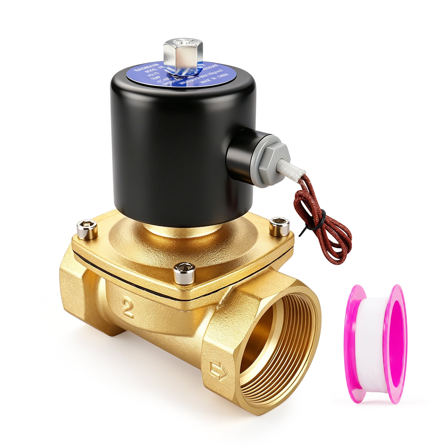 Baomain Pneumatic Electric Solenoid Valve 2 Inch 12V/24V/110V/220V Normally Open 2 Way Brass For Water,Air 2W-500-50K