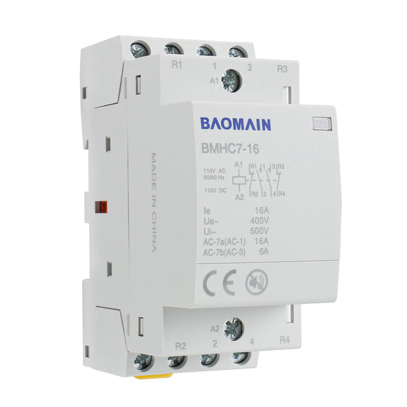 Baomain Hum-free DC/AC Modular Contactor 16A 4 Pole 12V/24V/110V/220V Circuit Control 35mm DIN Rail BMHC7-16