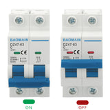 Baomain Miniature Circuit Breaker 2 Pole DZ47-63 C20 AC 415V 20Amp 6000A, DIN Rail Mounting MCB 2P