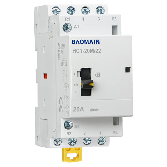 Baomain Manual Household AC Contactor HC1-20M 24V/110V/220VAC 20A 4 Pole 50/60Hz Modular Contactor Circuit Control 35mm DIN Rail