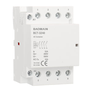 Baomain AC Contactor 32A AC12V/24V/110V/220V 4 Pole Universal Circuit Control 35mm DIN Rail Mount CE Listed BCT-32(HC1-32)