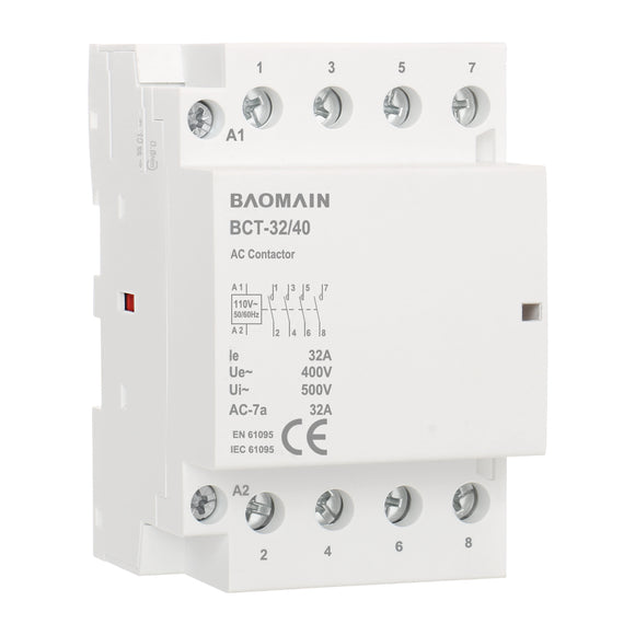 Baomain AC Contactor 32A AC12V/24V/110V/220V 4 Pole Universal Circuit Control 35mm DIN Rail Mount CE Listed BCT-32