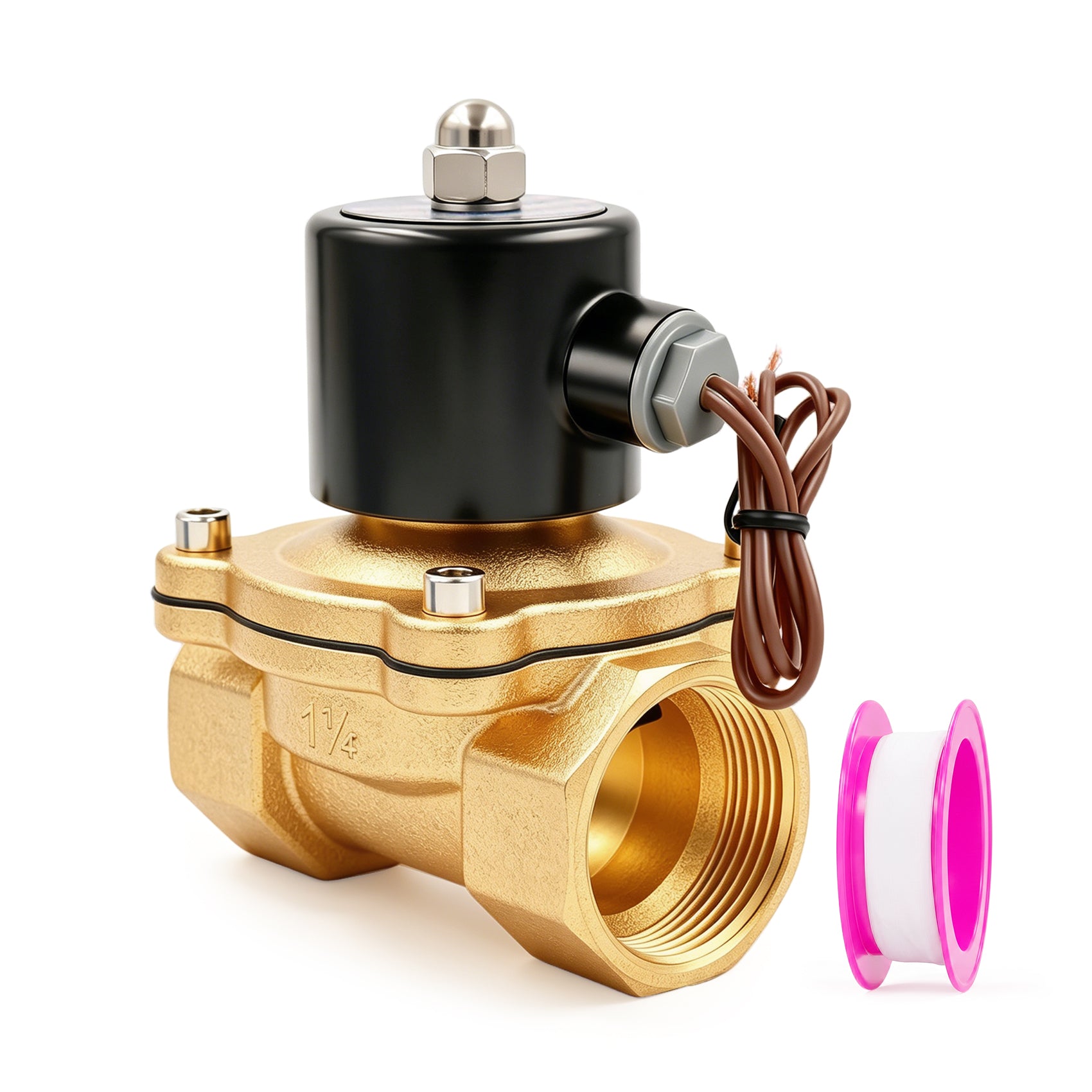 Baomain Pneumatic 1-1/4 Inch DC12V/24V AC110V/220V Brass Electric Solenoid Valve 2W-320-32 Normally Closed For Water, Air
