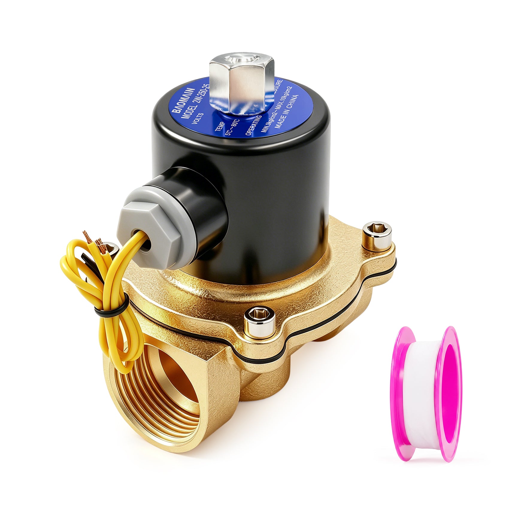 Baomain Pneumatic 1 Inch 12V/24V/110V/220V Normally Open 2 Way Brass Electric Solenoid Valve for Water,Air 2W-250-25K