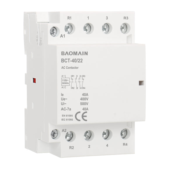 Baomain Household Contactor 4 Pole 12V/24V/110V/220V Universal Circuit Control 35mm DIN Rail Mount HC1-40(BCT-40)