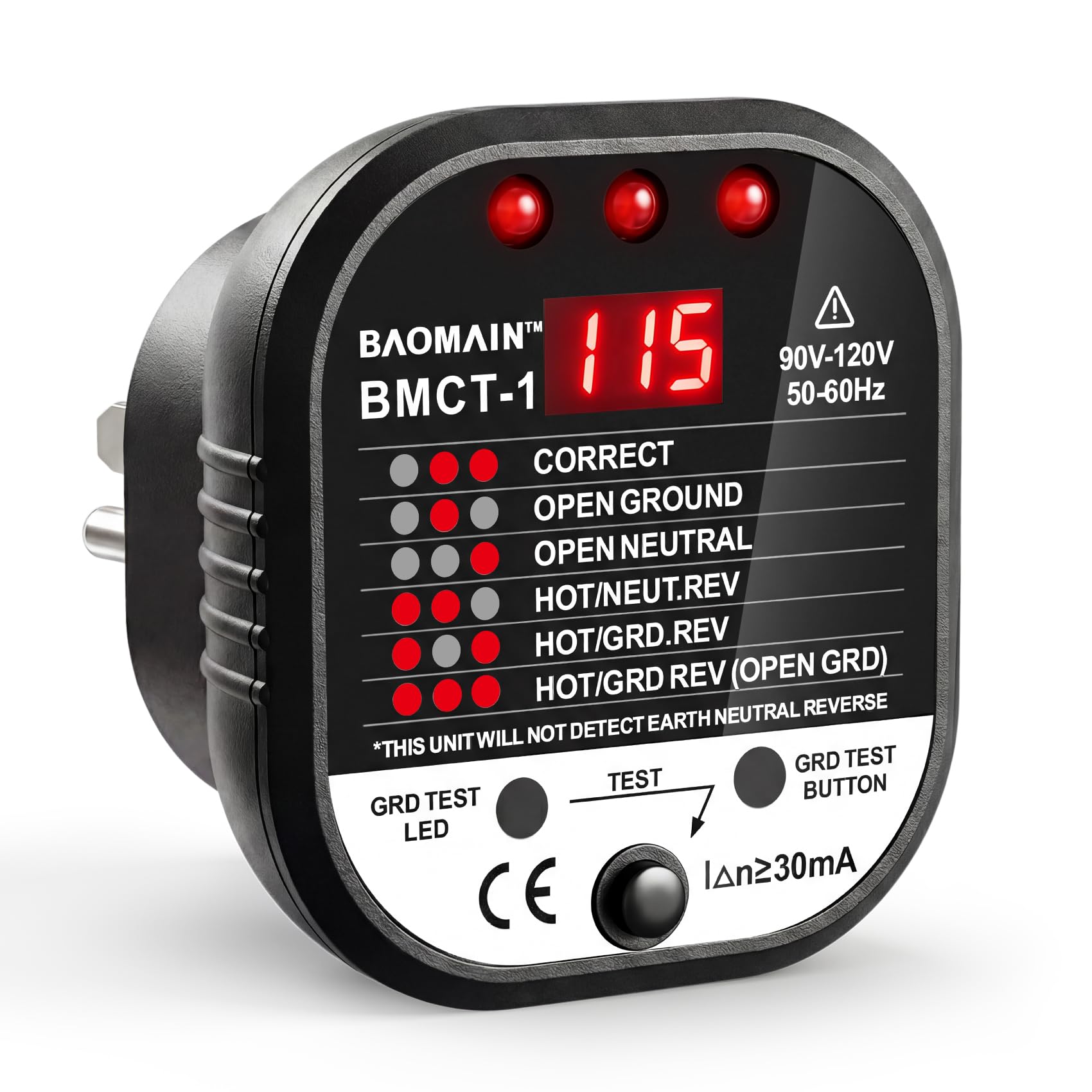 Baomain Professional Outlet Tester & RCD Checker - 3-Prong Receptacle Analyzer with Optional Digital Voltage Display