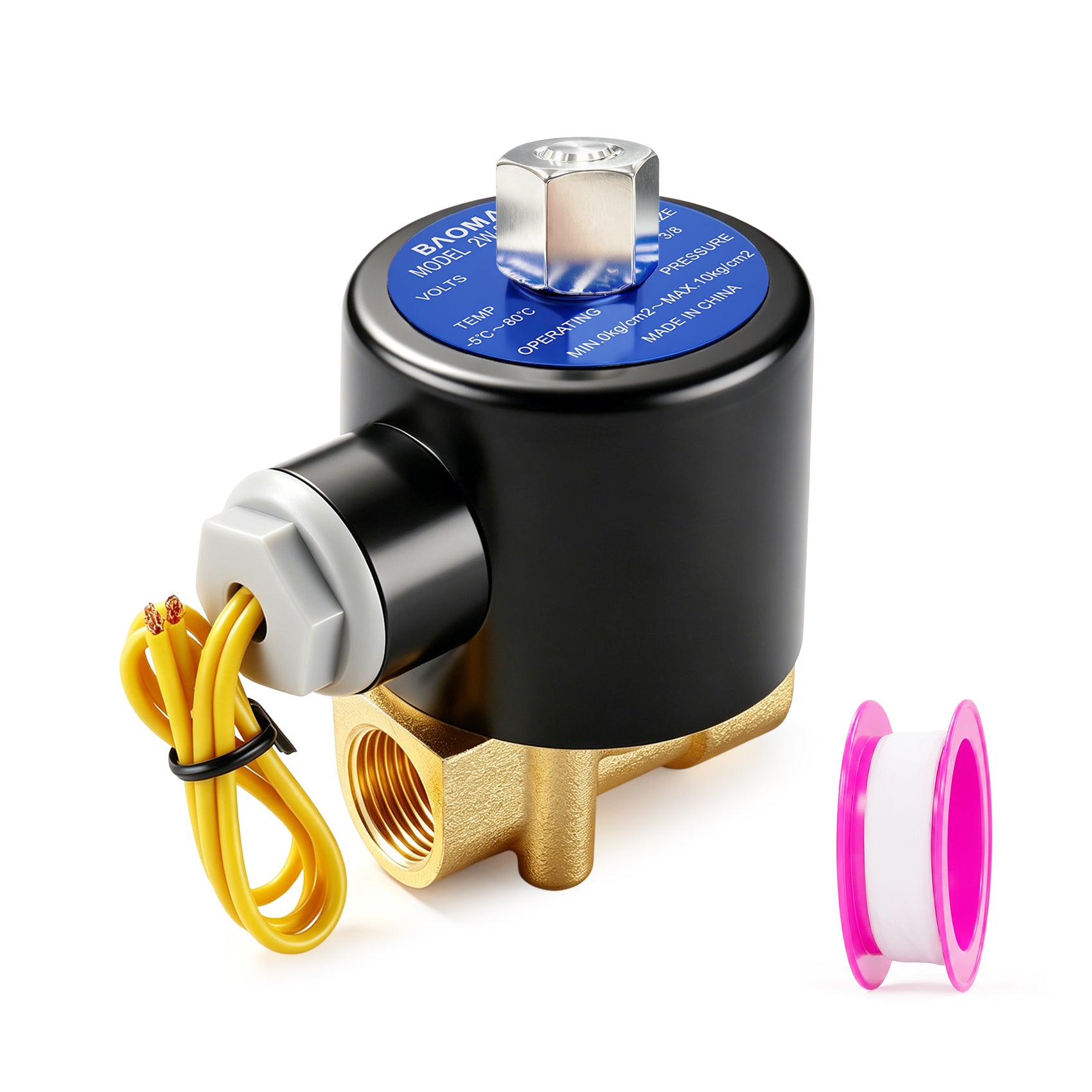 Baomain Pneumatic 3/8 Inch 12V/24V/110V/220V Normally Open 2-Way Brass Electric Solenoid Valve for Water,Air 2W-040-10K
