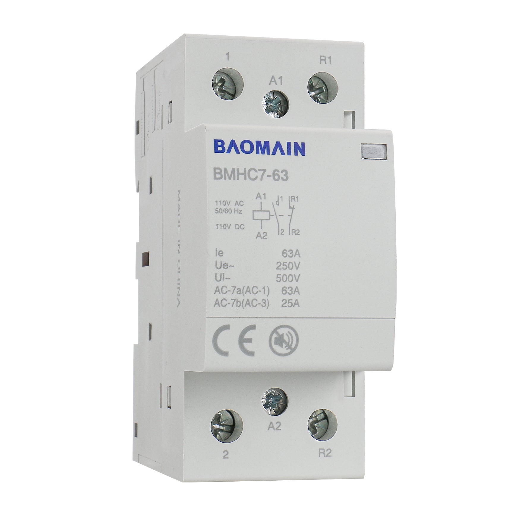Baomain DC/AC Modular contactor 63A DC/AC12V/24V/110V/220V 2 Pole Circuit Control 35mm DIN Rail BMHC7-63
