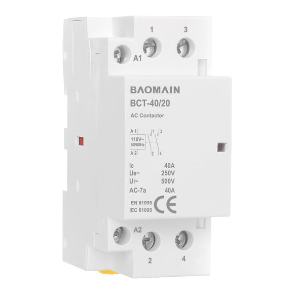 Baomain AC Contactor 40A 2 Pole Universal Circuit Control 35mm DIN Rail Mount CE Listed BCT-40