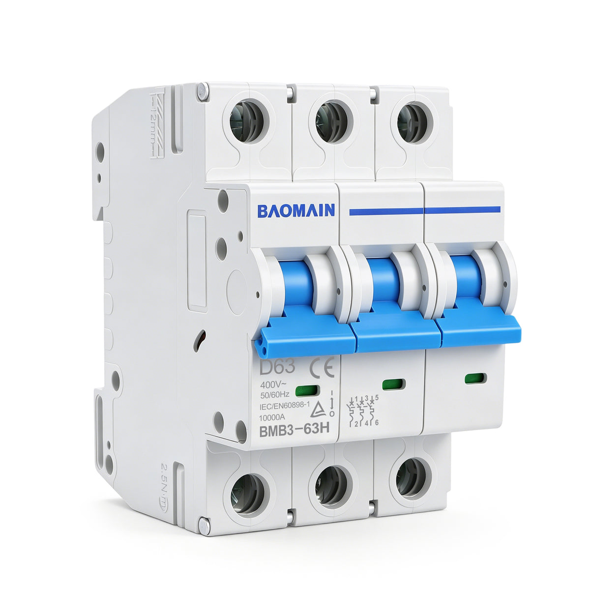 Baomain Mini Circuit Breaker BMB3-63H D63 AC 400V 63Amp 3 Pole DIN Rail Mounting Work for Motor Protection and Air Compressor,TUV