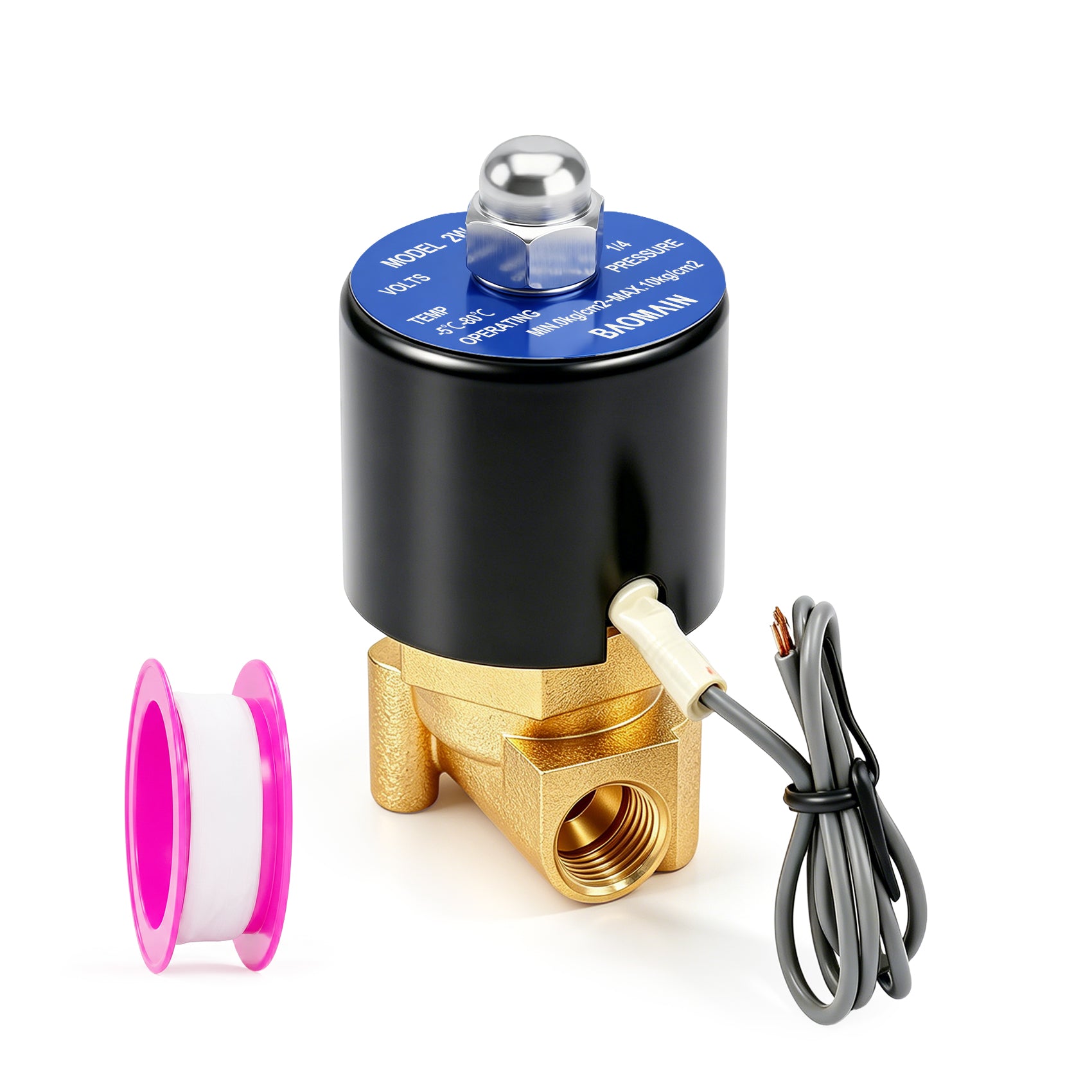 Baomain  Brass Electric Solenoid Valve 1/4 Inch DC12V/24V AC110V/220V For Air Water Valve N/C (Normally Closed) 2W-025-08