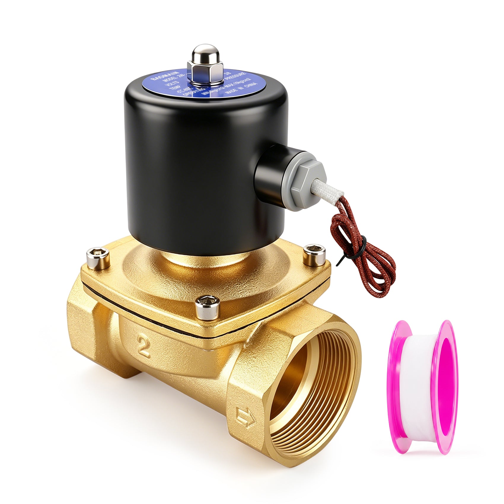 Baomain Pneumatic Brass Electric Solenoid Valve 2W-500-50 2 Inch DC12V/24V AC110V/220V Normally Closed Water, Air
