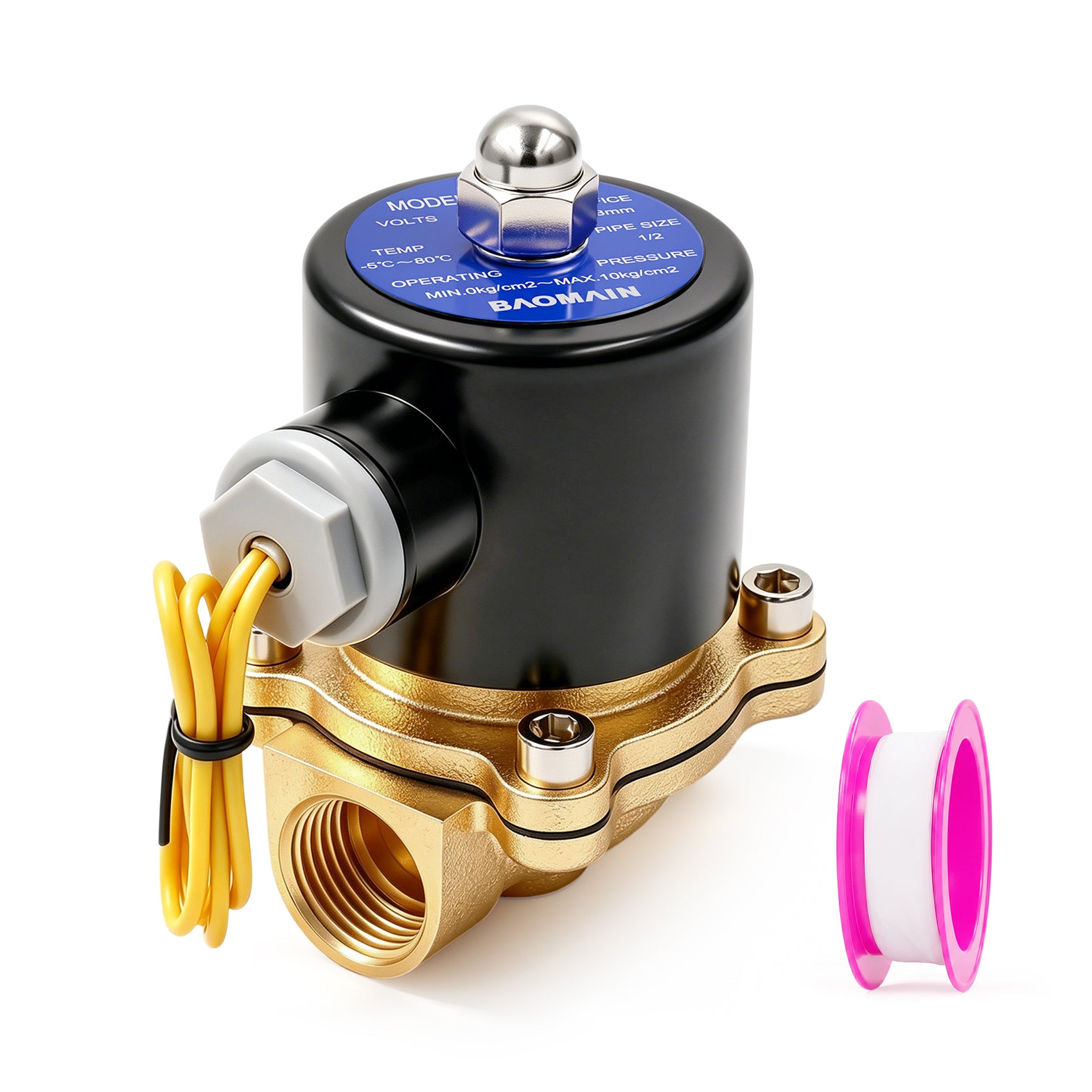 Baomain 1/2 inch Brass Electric Solenoid Valve 2W-160-15 DC12V/ DC24V/AC 110V/AC 220V Water Air Normally Closed Valve
