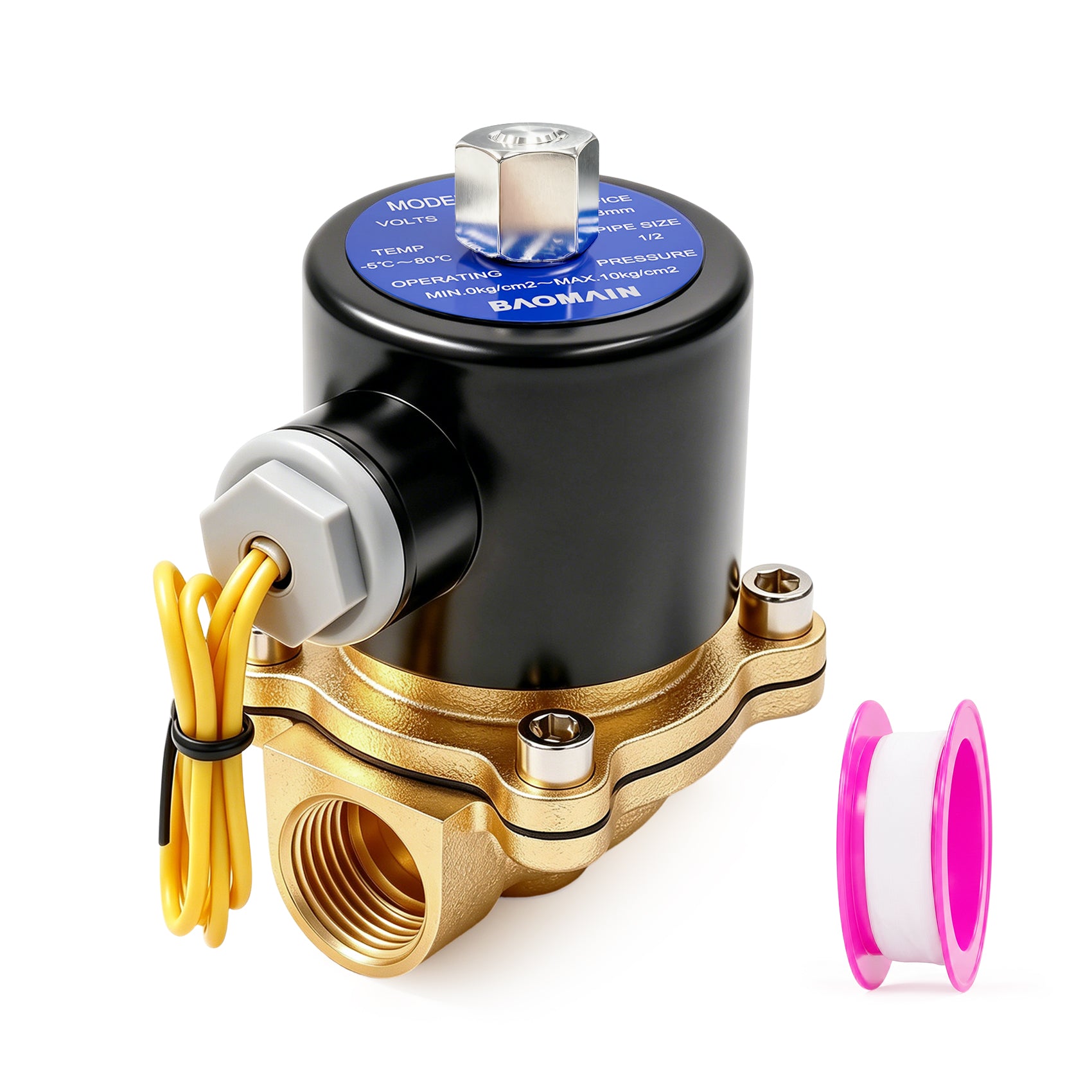 Baomain Pneumatic Electric Solenoid Valve 1/2 Inch DC12V/24V AC110V/220V Normally Open 2 Way Brass For Water,Air 2W-160-15K