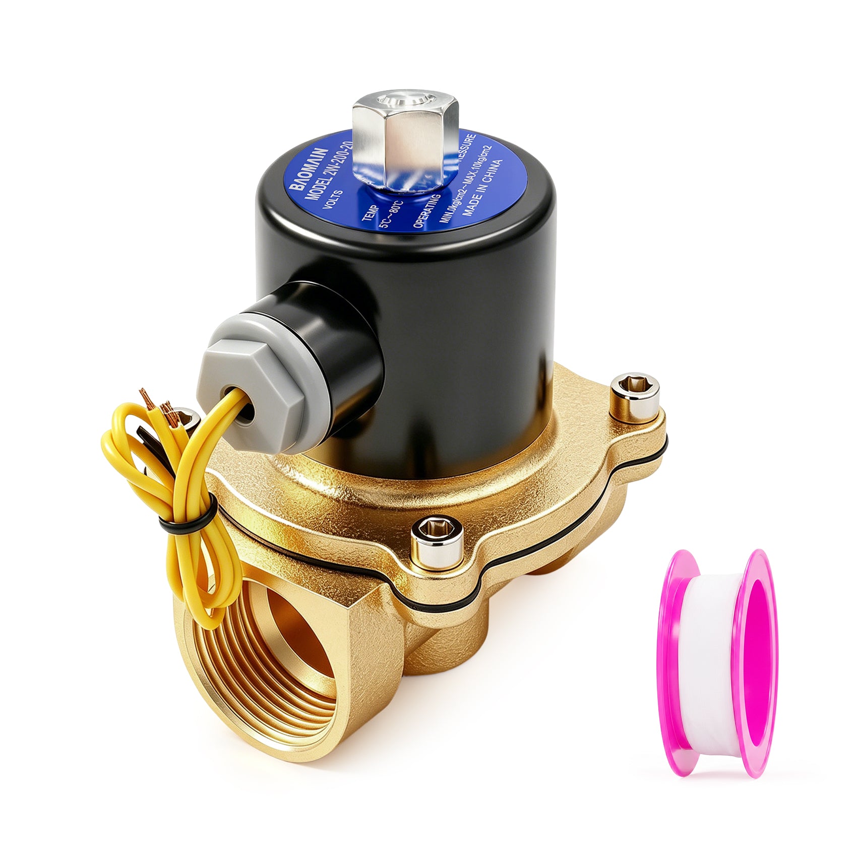 Baomain Pneumatic Electric Solenoid Valve Brass 3/4 Inch 12V/24V/110V/220V Normally Open 2 Way For Water,Air 2W-200-20K