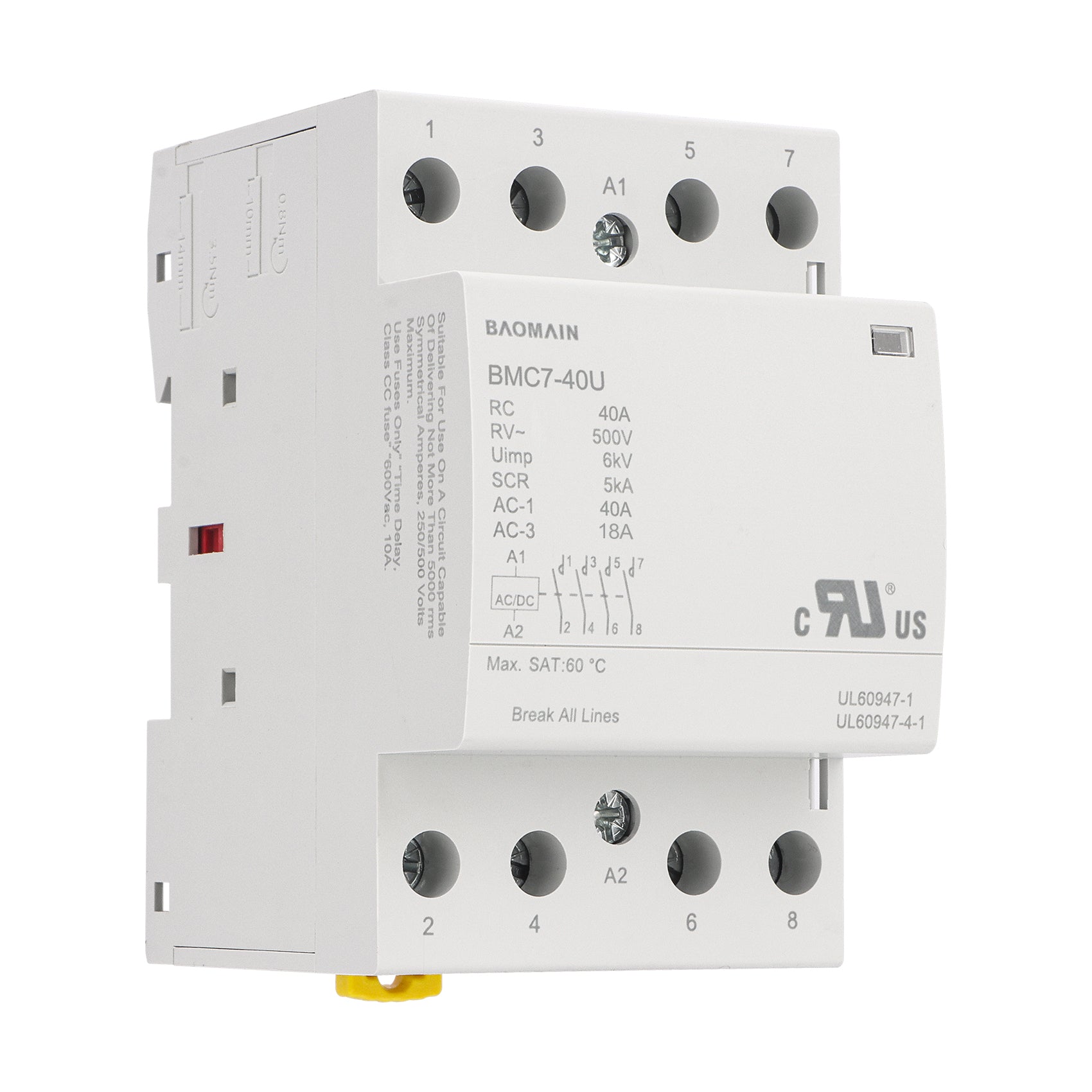 Baomain 4NO AC/DC Household Contactors, 40A 4P Modular Contactor, 4 Poles Normally Open, DIN Rail Mount, UL Listed (BMC7-40U)
