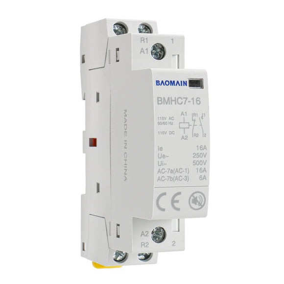 Baomain Hum-free DC/AC Modular Contactor 16A 2 Pole 12V/24V/110V/220V Circuit Control 35mm DIN Rail BMHC7-16