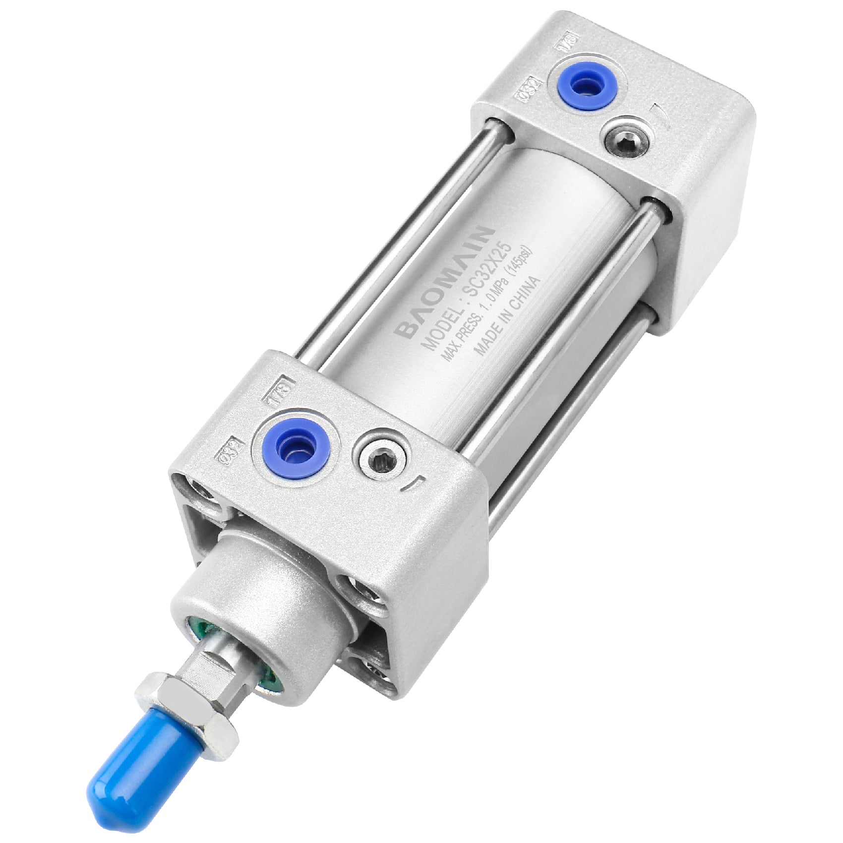 Baomain Pneumatischer Luftzylinder SC 32 PT 1/8, Bohrung: 1 1/4 Zoll (32 mm), verschraubte Kolbenstange, Doppelwirkung, 1 MPa