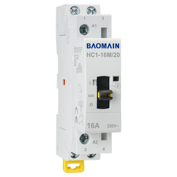Baomain Manual Household AC Contactor HC1-16M 24V/110V/220VAC 16A 2 Pole 50/60Hz Modular Contactor Circuit Control 35mm DIN Rail