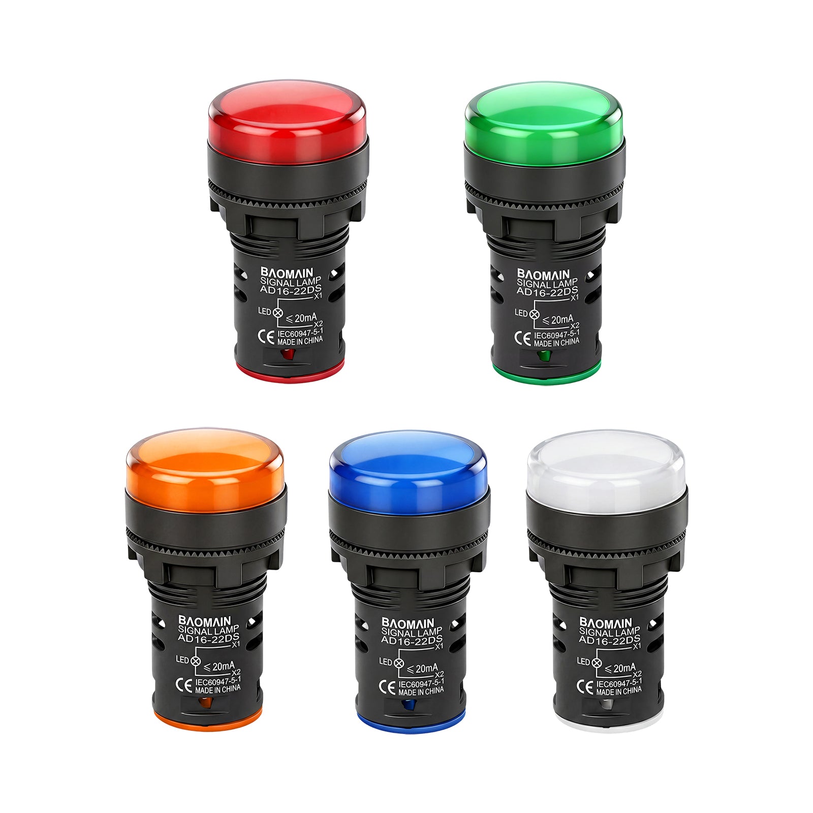 Baomain LED Indicator Light Pilot Signal Lamp AD16-22DS Green/Yellow/Red/Blue/White