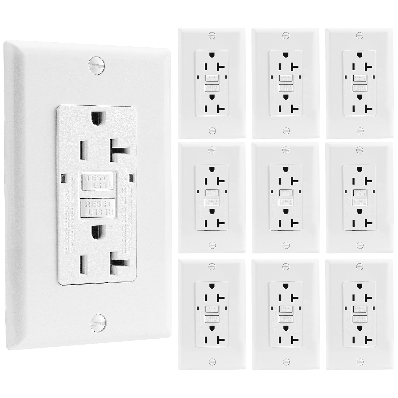 Baomain GFCI Outlets with Wallplate, 15A/20A 125V 60Hz 2500W Receptacle,LED Indicator, UL&CUL Listed, White