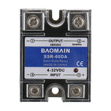 Baomain Solid State Relay SSR-60DA 60A DC to AC Input 4-32VDC To Output 24-480VAC