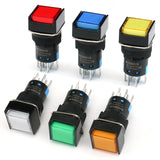 Baomain Push Button Switch Square Cap 2NO 2NC Latching/Momentary LED Lamp Red Yellow Orange Blue Green White Light 16mm DPDT 8 Pin 5 Pack
