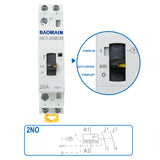 Baomain Manual Household AC Contactor HC1-20M 24V/110V/220VAC 20A 2 Pole 50/60Hz Modular Contactor Circuit Control 35mm DIN Rail