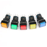 Baomain Push Button Switch Square Cap 2NO 2NC Latching/Momentary LED Lamp Red Yellow Orange Blue Green Light 16mm DPDT 8 Pin 5 Pack