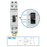 Baomain Manual Household AC Contactor HC1-16M 24V/110V/220VAC 16A 2 Pole 50/60Hz Modular Contactor Circuit Control 35mm DIN Rail