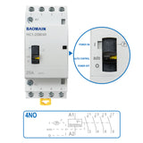 Baomain Manual Household AC Contactor HC1-25M 24V/110V/220VAC 25A 4 Pole 50/60Hz Modular Contactor Circuit Control 35mm DIN Rail