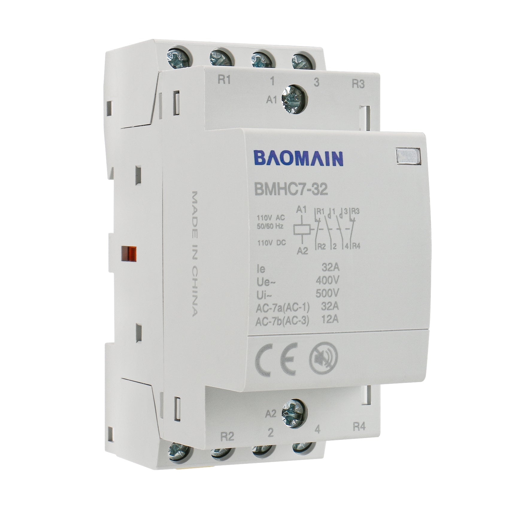 Baomain DC/AC Modular contactor 32A DC/AC12V/24V/110V/220V 4 Pole Circuit Control 35mm DIN Rail BMHC7-32