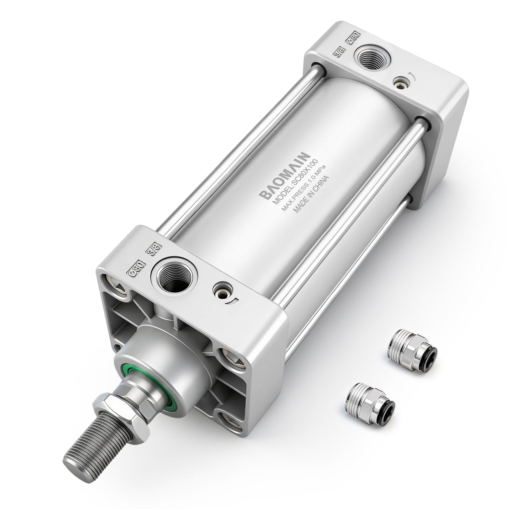 Baomain Pneumatic Air Cylinder SC 80 PT 3/8,Bore: 80mm,Screwed Piston Rod Dual Action 1 Mpa