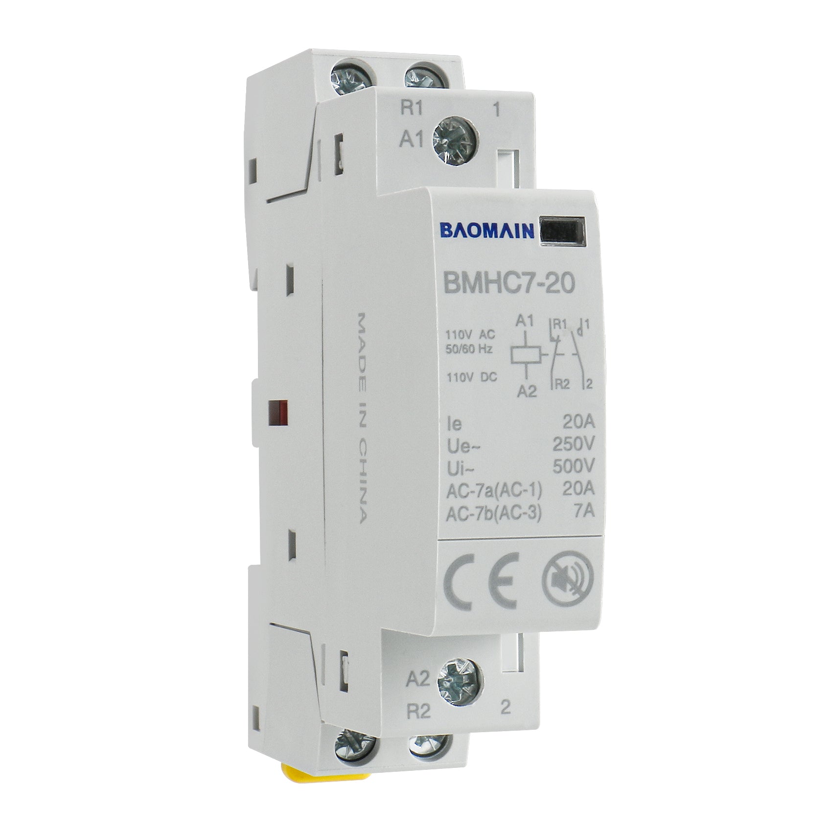 Baomain DC/AC Modular contactor Hum-Free 20A DC/AC/12V/24V/110V/220V 2 Pole Circuit Control 35mm DIN Rail BMHC7-20