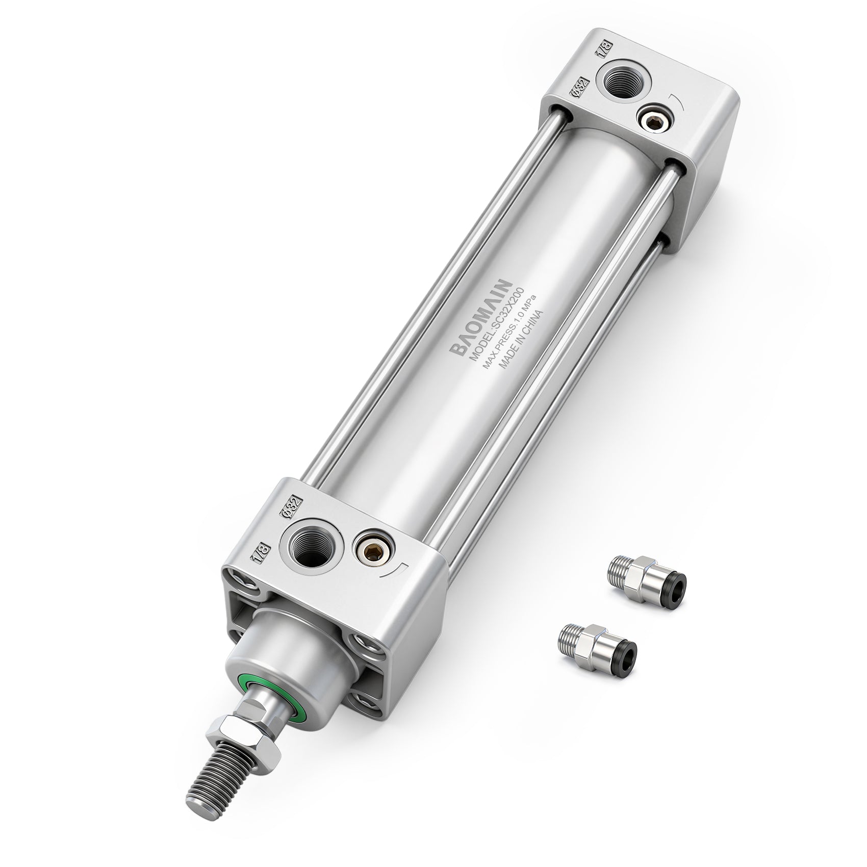 Baomain Pneumatic Air Cylinder SC 32-200 32mm Bore 200mm Stroke Screwed Piston Rod Dual Action